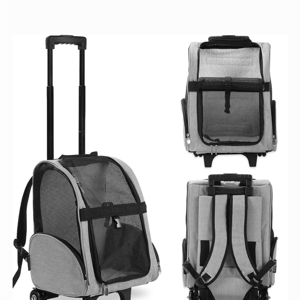 Gray Pet Carrier Backpack with Wheels